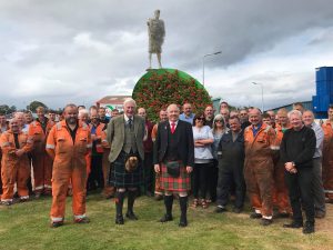 Alan James (right) with Seymour Monro the Lord Lieutenant of Moray at the unveiling of an AJE statue as part of the company's 20th year celebrations last year.